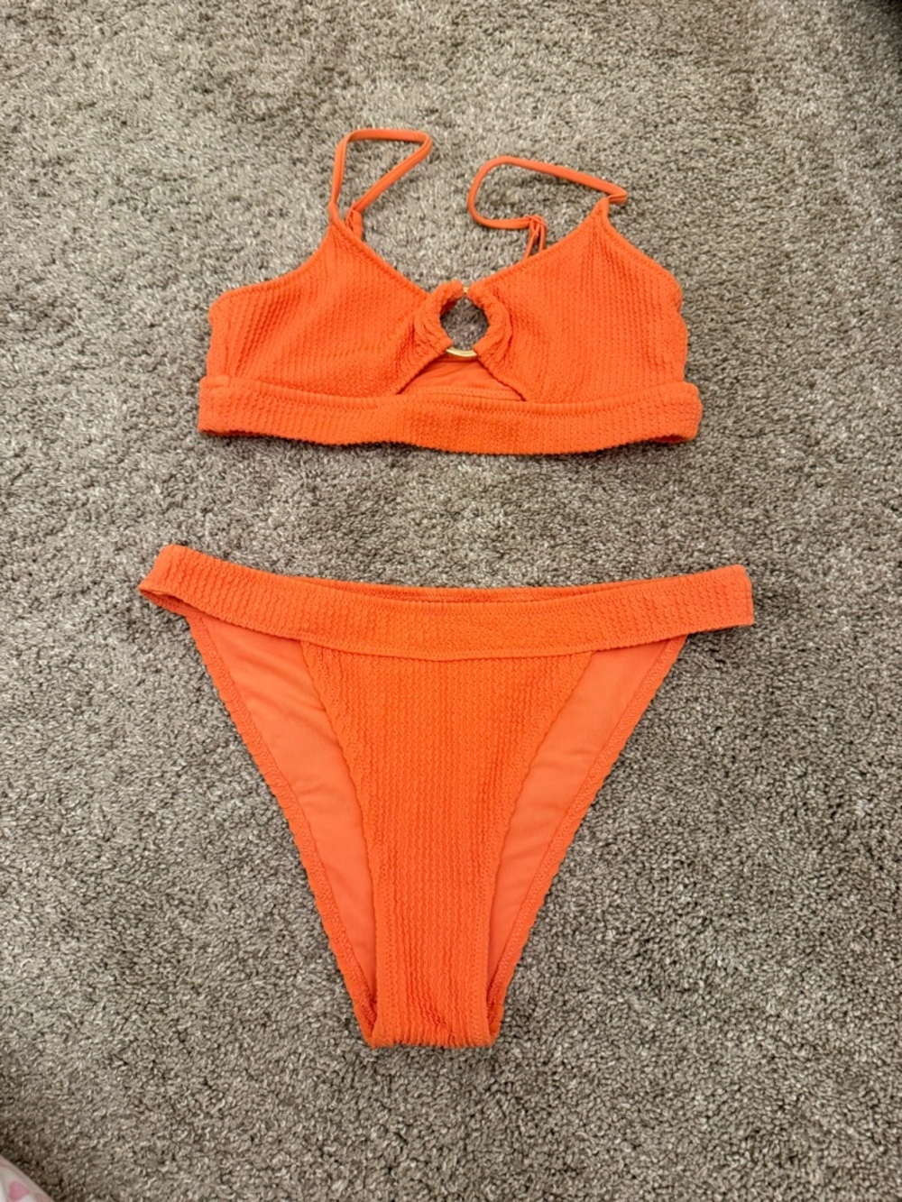 aerie Orange Textured Ring Bikini Set